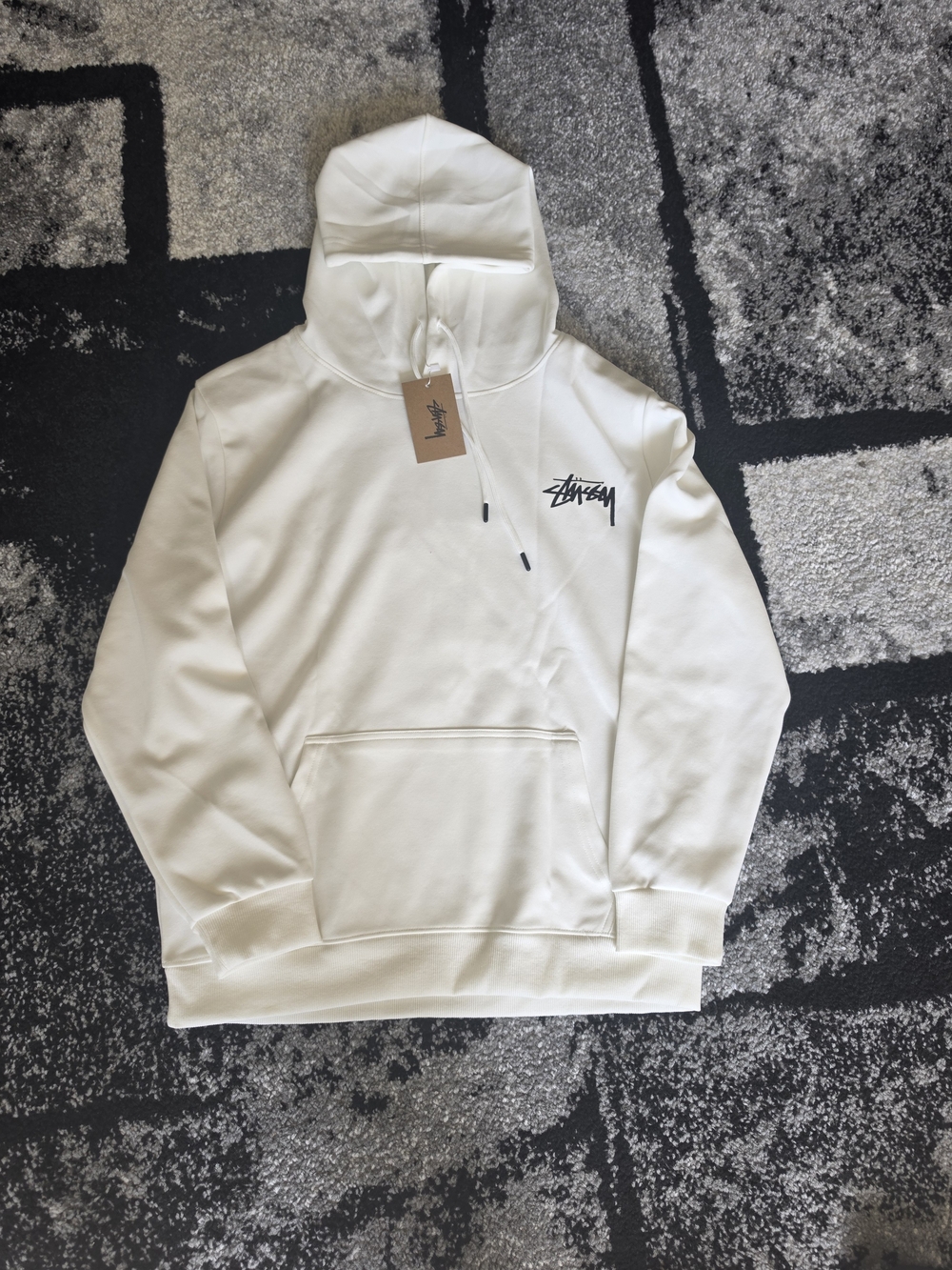 Stussy White Pullover Hoodie with Black Logo
